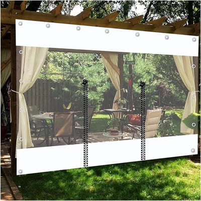 Waterdicht Tuinhuisje Paneel - Buiten Zeil Gordijn - Terras Beschermen - Met Rits Deur - 350x200cm - Wit Transparant