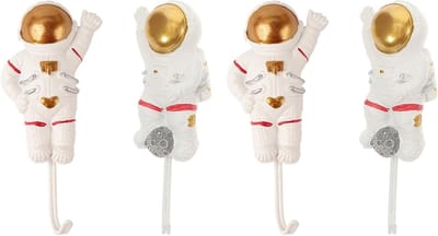 4 Stuks Schattige Astronaut Wandhaken - Decoratieve Ruimtevaart Sculpturen van Kunsthars voor Kinderen en Accessoires