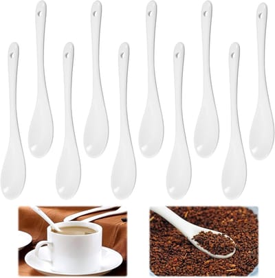 Set van 10 Witte Keramische Lepels - Kleine Porseleinen Eilepels met Gaten, Herbruikbare Dessertlepels voor Thee, Koffie en Yoghurt