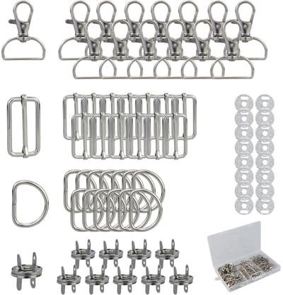 Dailygoods- Karabijnhaak Draaibaar - Sleutelhanger - D-ringen - Schuifgesp - Riemversteller - 69 Delen, Zinklegering/Roestvrij Staal