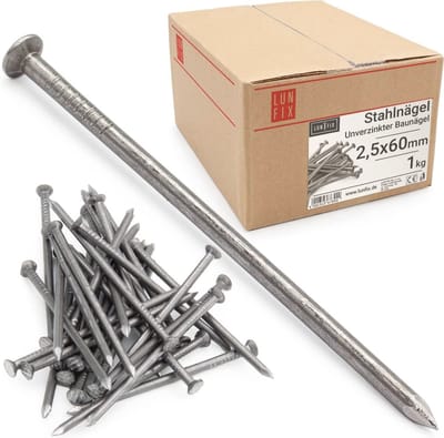 Onverzinkte stalen spijkers 2,5 x 60 mm - 1 kg voor timmerwerk en DIY-projecten