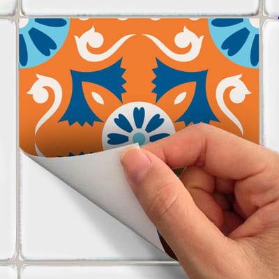 Zelfklevende tegelmuurstickers voor keuken en badkamer - 60 cementtegelstickers, Azulejos Alemina - 60 stickers, 10x10cm