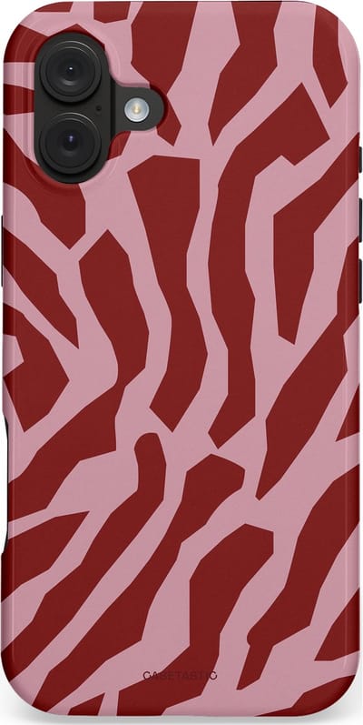 Casetastic Hoesje Geschikt voor Apple iPhone 16 Plus MagSafe - Stijlvolle Beschermende Duo-layer Case - Rode Roze Framboos Zebra Strepen