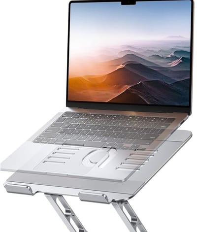 Famanu – Verstelbare aluminium laptopstandaard voor bureau - opvouwbare en draaibare notebookhouder voor laptops en tablets van 10 tot 17,3 inch