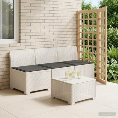 vidaXL - 3-Zits - Tu - bank - met - Kussens - Rattan - Look - 3-zits - PP - Wit