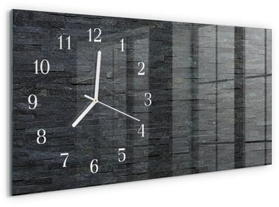 Tulup Wandklok - Leisteen Glazen Klok Met Print - 60x30 cm - Zwart Moderne Glazen Wandklok - Witte Handen - Rechthoekige Wandklok - Wandklok Glas Decoratie - Gekleurde Glazen Klok
