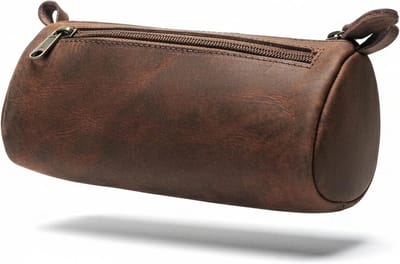 Driehoekige Pennenhouder Leer - Compact Etui met Rits voor Potloden, Pennen en Kleine Spullen - Handgemaakt