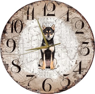 Houten Klok - 30cm - Hond - Shiba Inu