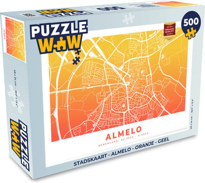 Puzzel Stadskaart - Almelo - Oranje - Geel - Legpuzzel - Puzzel 500 stukjes - Plattegrond