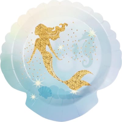 Boland - Wegwerp Servies - Zeemeermin/Mermaid/Oceaan Bordjes Blauw Goud 18cm 6 stuks