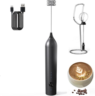 Melkopschuimer - Melkopschuimers - Melkopschuimer handmatig - Elektrische melkopschuimer - Oplaadbare melkopschuimer - Met staande elektrische garde - Draagbare drankmixer - Met 2 roestvrijstalen roerstaafjes - Voor lattes-cappuccino-proteïnepoeder-e