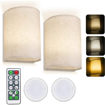 Neoglint retro wandlamp stoffen kap wandkandelaar dimbare wandlampen met afstandsbediening beige