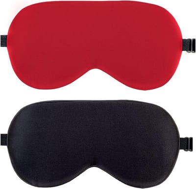 Famanu - Zijden slaapmasker, 2-pack 100% echt natuurlijk, puur zijden oogmasker met verstelbare riem, oogslaapmasker, voor zomerreizen Vermindert gezwollen ogen (04 Black & Red)