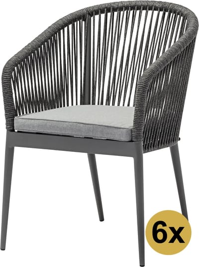 Set van 6 Lissabon dining tuinstoel rope stapelbaar