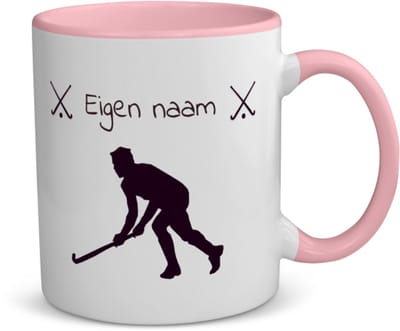 Akyol - hockey met eigen naam - koffiemok - theemok - roze - Hockey - jongens en meisjes - cadeau - verjaardag - geschenk - gepersonaliseerd - 350 ML inhoud