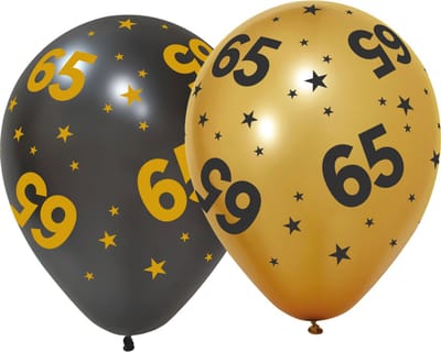 6 Ballonnen 12" 3 met goud / 3 zwart 65 jaar Golden Celebrations - Versiering Slinger Feestdecoratie Decoratie Verjaardag Jubileum Ballon Feest