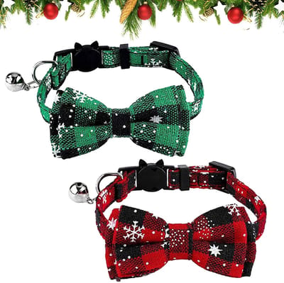 Dailygoods- Halsband Kerst - Verstelbaar - Hondenhalsband/Kattenhalsband - Pakket van 4 - Afneembare Vlinderdas - Schokbestendig - Veiligheids gesp