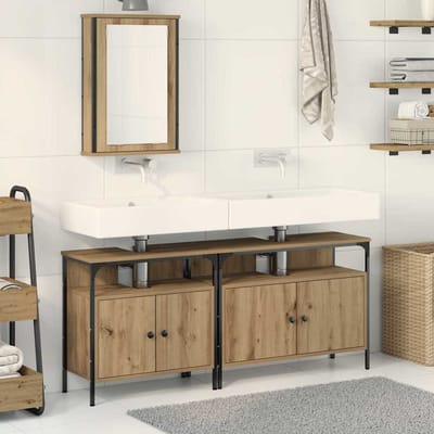 vidaXL - Badkamermeubels - 3 - st - Bruin - 80 - x - 30 - x - 60 - cm - Bewerkt - hout
