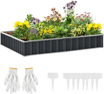 Grote Plantenbak - Doe-het-zelf Bloembak met T-vormige Plantenlabels - Plantenbed - Bloembed - Tuinbed - Kweekbak - Moestuinbak - voor Buiten, Terras, Tuin & Balkon - voor Groenten, Bloemen & Kruiden - Staal - 258 x 90 x 30 cm - Donkergrijs