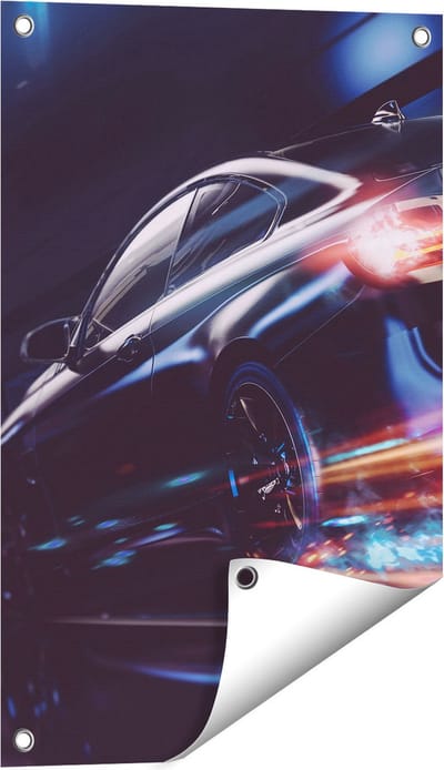 Gards Tuinposter Zwarte Raceauto - Abstract - 40x60 cm - Tuindoek - Tuindecoratie - Wanddecoratie buiten - Tuinschilderij