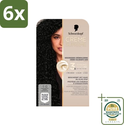 Schwarzkopf - Haarkleuring - Creme Supreme 1-0 - Natuurlijk Zwart - 245g - Voordeelverpakking - 6 stuks - Grijsdekking - Haarkleur