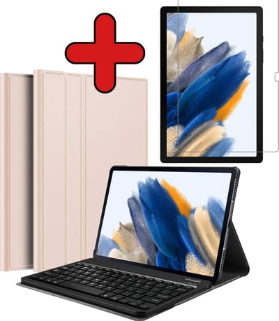 Hoes - Geschikt voor Samsung Galaxy Tab A8 - Met Screenprotector - Toetsenbord Case - Keyboard Book Cover - Hoesje - Goud