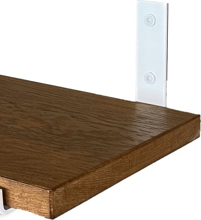 GoudmetHout® Wandplank Industrieel - 180 x 25 cm Muurplank - Donker Eiken Hout - Decoratie Wandrek & Boekenrek - Hangplank Keuken - Wall Shelf + 2 Mat Witte Plankdragers van Staal