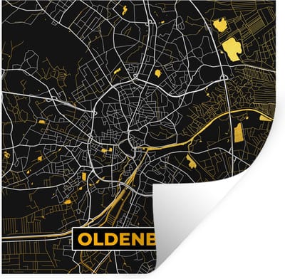 Muurstickers - Sticker Folie - Duitsland - Goud - Stadskaart - Plattegrond - Kaart - Oldenburg - 100x100 cm - Plakfolie - Muurstickers Kinderkamer - Zelfklevend Behang XXL - Zelfklevend behangpapier - Stickerfolie