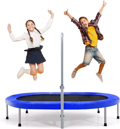Dubbele vrijetijdstrampoline voor kinderen en volwassenen - 154 x 90 cm, opvouwbaar met verstelbare handgreep en maximale belasting van 150 kg