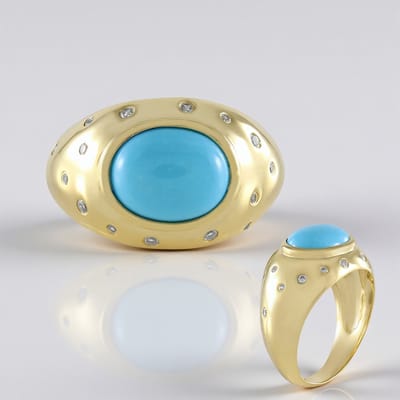 Cavill - Zilveren ring met gouden plating - 1,832 ct Sleeping Beauty turkoois ovaal cabochon - 0,165 ct Tanzanische zirkonia's - Luxe zilver ring