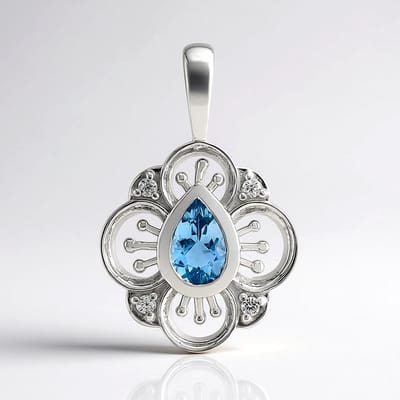 Cavill - Zilveren Hanger 925 Sterling Zilver Rhodium - Santa Maria Aquamarijn 0,29 ct Druppel - 0,04 ct Tanzanian Zircon - Elegante Sieraden