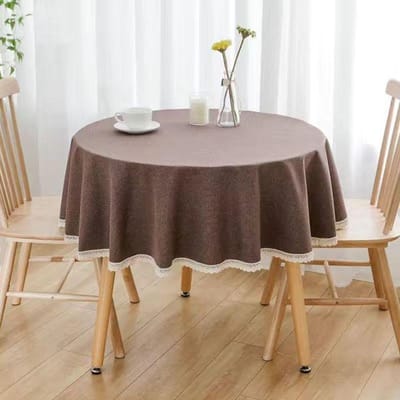 Effen Kleur Ronde Tafelkleed Met Kant Katoen Linnen Tafelkleed Bruiloft Eettafel Thee Tafel Decoratie Cover Round Diameter 160cm donkerbruine kleur