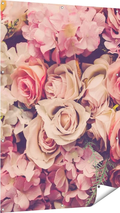 Gards Tuinposter Roze Rozen Achtergrond - Retro - Bloemen - 100x150 cm - Tuindoek - Tuindecoratie - Wanddecoratie buiten - Tuinschilderij