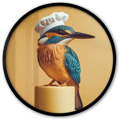 Poster in lijst Rond - Fotolijst 40x40 cm - Posters - Ijsvogel - Pilaar - Koksmuts - Vogel - Ronde posterlijst zwart - Decoratie - Wanddecoratie woonkamer - Muurdecoratie slaapkamer