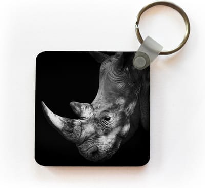 Sleutelhanger - Uitdeelcadeautjes - Neushoorn - Hoorn - Zwart - Wit - Plastic