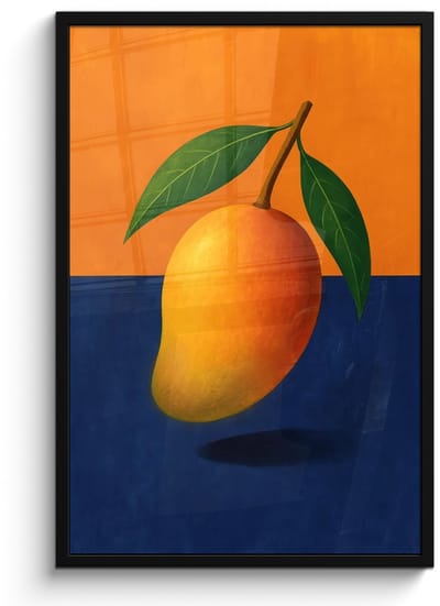 Poster in lijst - Fotolijst 60x90 cm - Posters - Mango - Vlakken - Bladeren - Oranje - Posterlijst zwart - Decoratie - Wanddecoratie woonkamer - Muurdecoratie slaapkamer