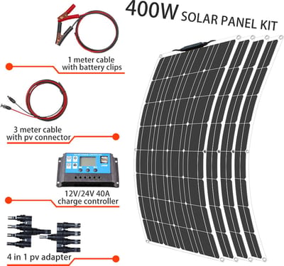 Zonnepanelen Compleet Pakket 400 Watt - 12 Volt - Camper - Plat Dak - Met Accu + Laadregelaar + Stekkers