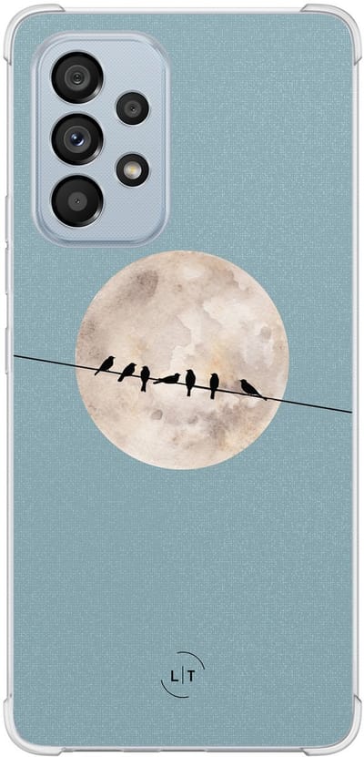 Shockproof hoesje - Geschikt voor Samsung Galaxy A53 - Moon birds - Extra sterke case - TPU/polycarbonaat - Print / Illustratie - Blauw, Transparant