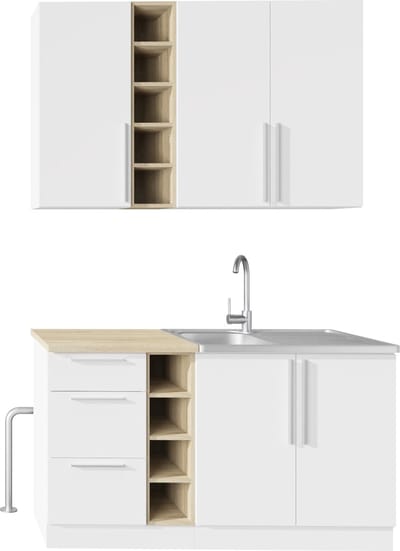 Keukenblok - Kleine Keuken Wit Eiken - 140cm – Mini Keukenblok – Kitchenette met Gratis Franke Spoelbak – Goedkope Keukenkast - Keuken zonder apparatuur - Klein Keukentje