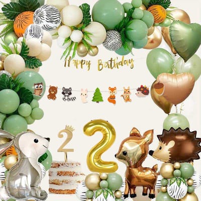 FeestmetJoep® 64-delig feestpakket Jungle 2 jaar verjaardag - Jungle thema feestje 2 jaar - Jungle versiering - Jungle feestartikelen - Jungle slinger - Jungle ballonnen - Jungle kinderfeestje - Dieren verjaardag versiering