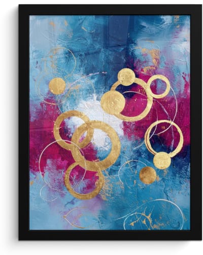 Poster in lijst - Fotolijst 30x40 cm - Posters - Cirkels - Goud - Abstract - Posterlijst zwart - Decoratie - Wanddecoratie woonkamer - Muurdecoratie slaapkamer