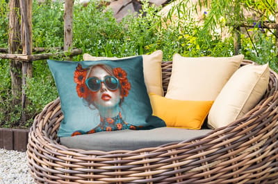 Buitenkussens - Tuin - Vrouw - Blauw - Vlinder - Bloemen - Aesthetic - 50x30 cm