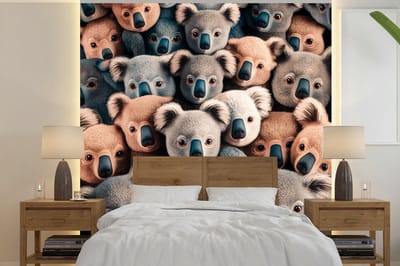 Behang - Fotobehang Koala - Dieren - Patronen - Grijs - Bruin - Kinderen - Breedte 240 cm x hoogte 240 cm
