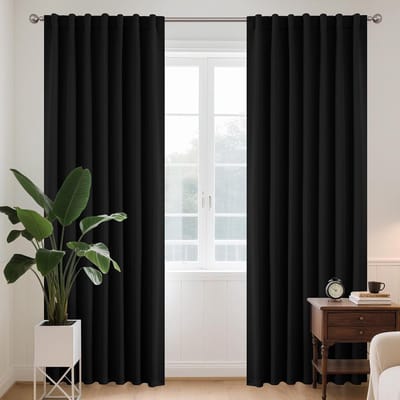 Famanu – Lussen - verborgen gordijnen - set van 2 - H 260 x B 140 cm - zwart - verduistering - ondoorzichtig - lang gordijn - geluidsbescherming - stangdoorgang - verduisteringsgordijnen - slaapkamer - woonkamer