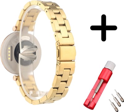 Strap-it Stalen schakel bandje - geschikt voor Garmin Lily - goud + inkort toolkit