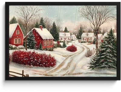 Poster in lijst - Fotolijst 60x40 cm - Posters - Kerstsfeer - Landelijk - Rood - Posterlijst zwart - Decoratie - Wanddecoratie woonkamer - Muurdecoratie slaapkamer - Kerstversiering - Kerstdecoratie voor binnen - Kerstmis
