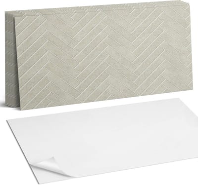 Coloray Plaktegels - Visgraatpatroon Wandtegel Zelfklevend - 60 cm x 30 cm - Romig Plaktegels - 6 stuks - Rechthoek PVC Tegels - Plaktegels Keuken - Zelfklevende Vloertegels Badkamer - Vinyltegels Vloer Zelfklevend - Zelfklevende Wandtegels