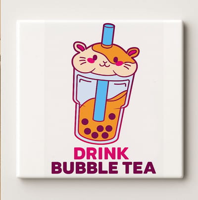 Drink Bubble Tea Tegel – 15x15cm Schattige Boba Keramische Wanddecoratie | Leuk Cadeau voor Bubble Tea Liefhebbers & Keukendecoratie