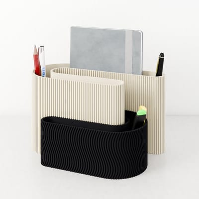 Fleuriek - Bureau organizer Beige + Zwart - Kleurrijke desk organizer - Organizer bakjes met pennenbakje voor kantoor - Decoratieve bureau opberger of pennenhouder