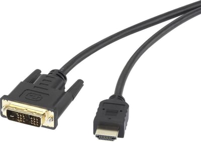Renkforce DVI / HDMI Adapterkabel DVI-D 18+1-polige stekker, HDMI-A-stekker 5.00 m Zwart RF-4212219 Vergulde steekcontacten, Schroefbaar DVI-kabel